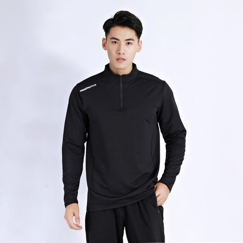 Men's outdoor sports autumn and winter long-sleeved wholesale running fitness quick-drying zipper elastic loose large size tops