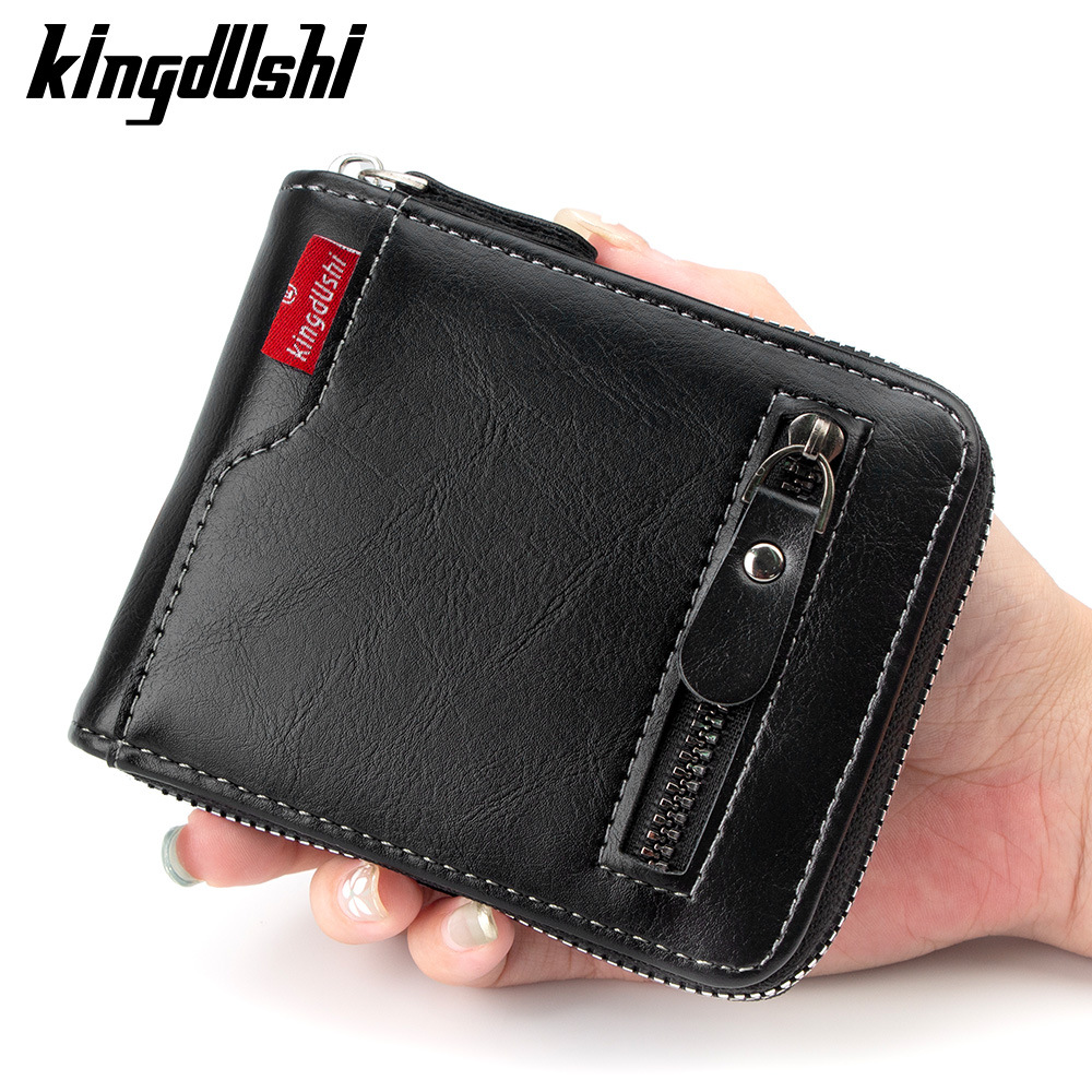 New Men's Short Wallet Novel Design Oil Wax Leather Business Multi-Functional Clutch Multi-Card Slot Card Holder Wallet