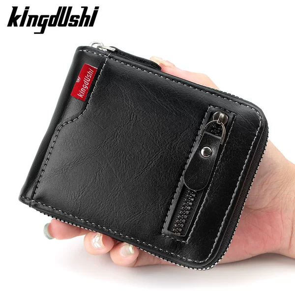 New Men's Short Wallet Novel Design Oil Wax Leather Business Multi-Functional Clutch Multi-Card Slot Card Holder Wallet