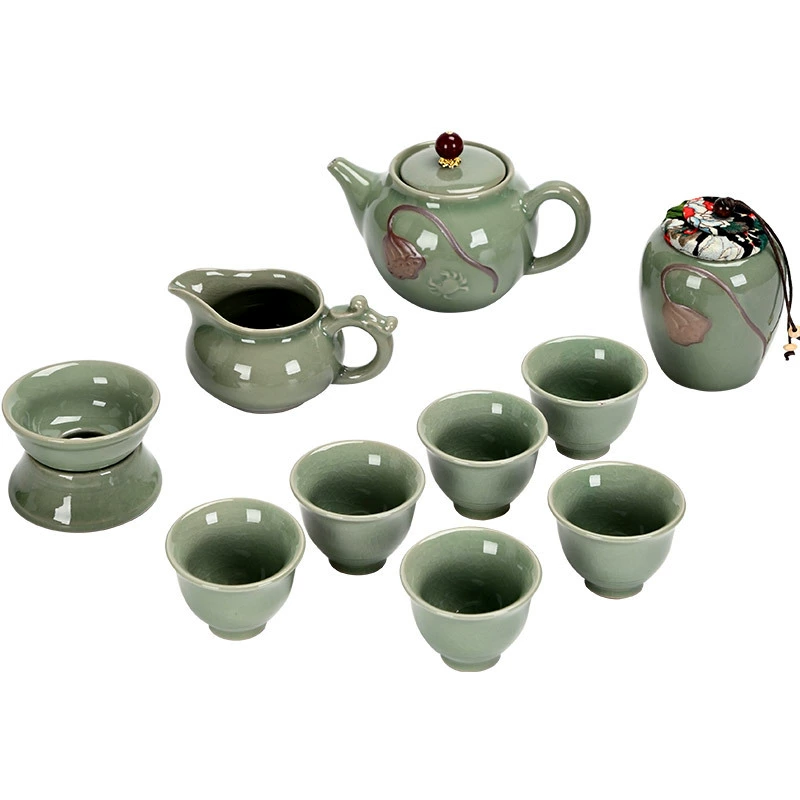 Чайный набор кунг-фу (Geyao Ceramics) легендарная керамика гея kilns, подарочная коробка, набор 10–11 предметов из сине-зелёной фаянсовой керамики