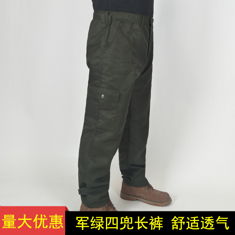 Summer men's pants breathable loose multi-pocket labor protection pants for construction site thin wholesale army green overalls pants