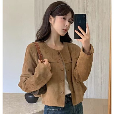 Korean Chic Retro Suede Slim Jacket Top Short Jacket for Women Korean Chic Retro Suede Slim Jacket Top Short Jacket for Women