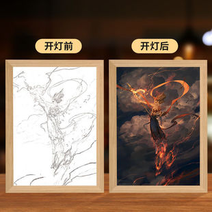 Nezha 2 Magic Child Chaos in the Sea Light Painting Ao Bing Anime Decorative Ornaments Luminous Bedside Night Light Valentine's Day