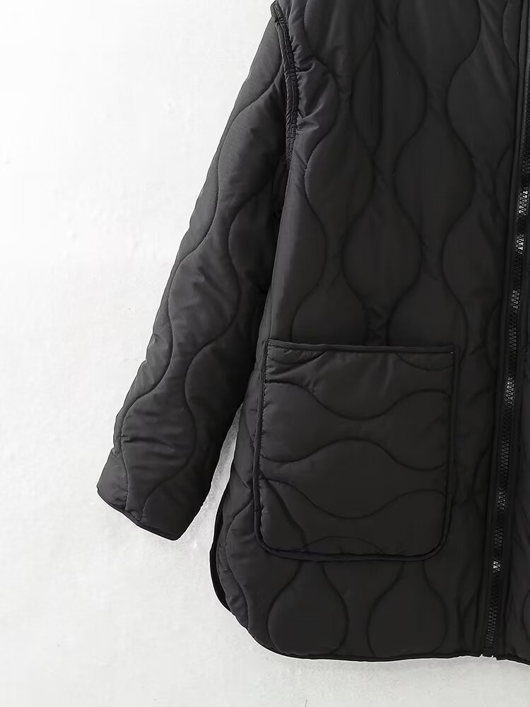 Women's clothing 2024 autumn and winter new hooded diamond grid warm jacket_voghion.com