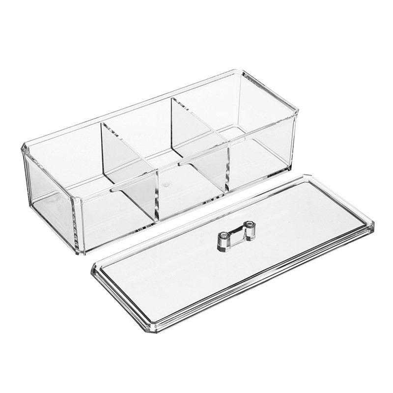 Caja de almacenamiento de barra caja de almacenamiento de escritorio rectangular transparente caja de hisopo de algodón cosmético a prueba de polvo acrílico apilable