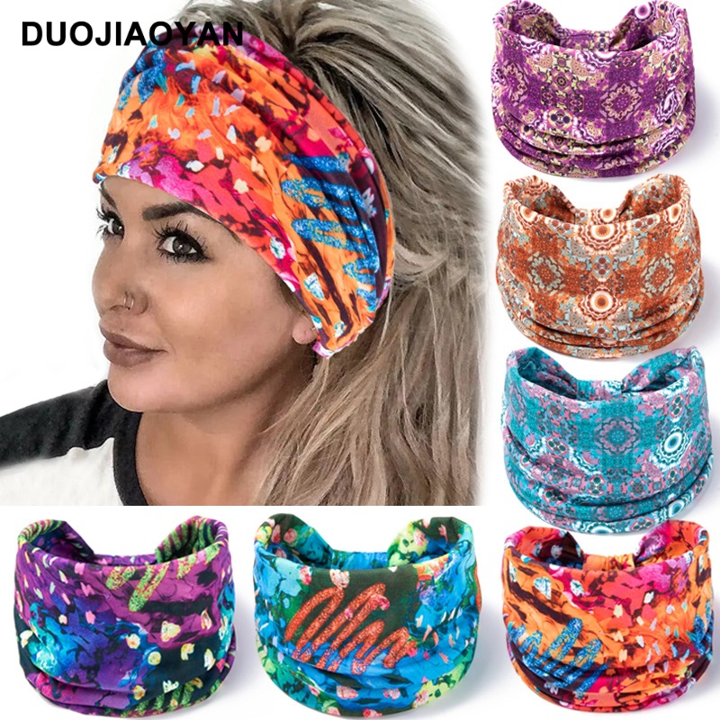 Otoño e Invierno nueva diadema de moda para mujer con estampado bohemio nudo ancho borde elástico pañuelo para la cabeza accesorios para el cabello_voghion.com