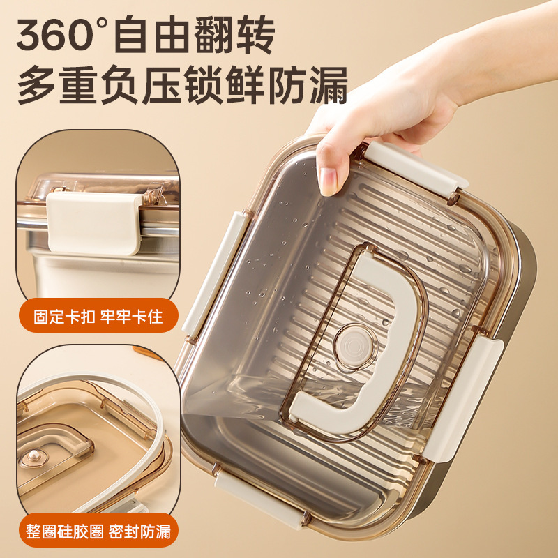 手提げ304ステンレス鮮度保持箱食品級大容量果物弁当箱弁当箱分格蓋付き密封箱|undefined