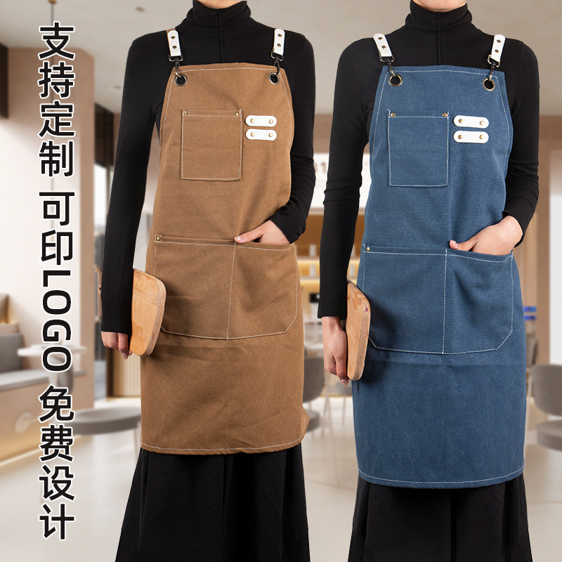 Thickened Canvas Apron with Printed Logo and Printing for Catering, Special for Coffee, Milk Tea Shop, Manicure, Commercial Export Storage Thickened Canvas Apron with Printed Logo and Printing for Catering, Special for Coffee, Milk Tea Shop, Manicure, Commercial Export Storage