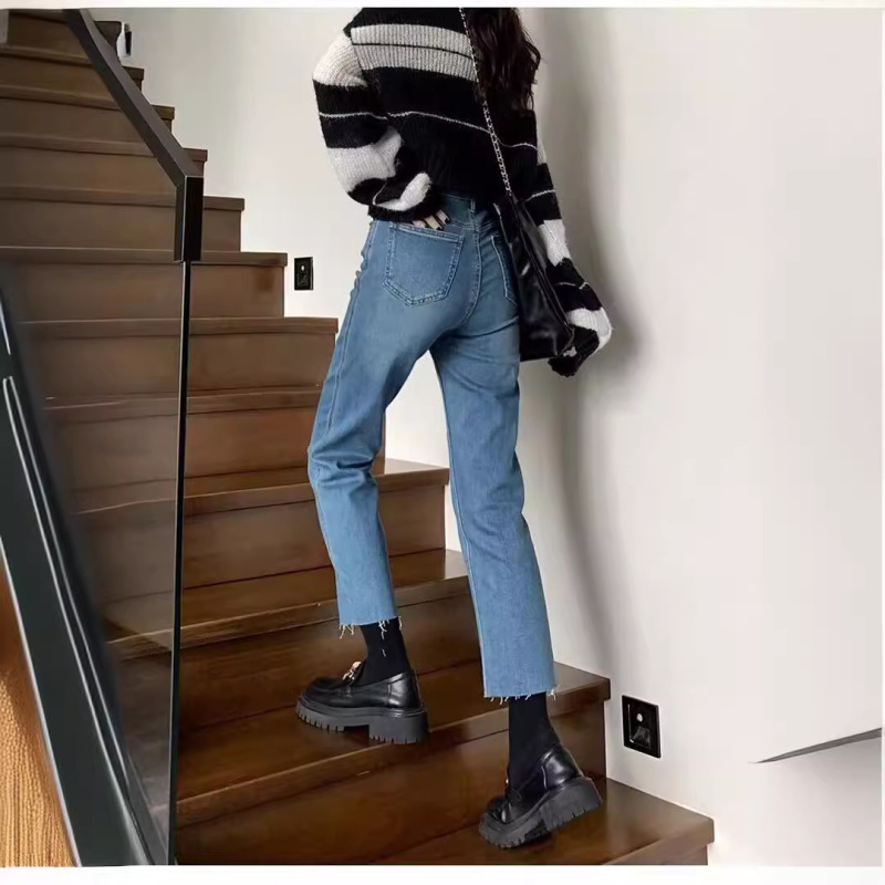 妊婦の毛の縁のジーパンの妊婦の服装のカジュアルなゆったりしているストレートなズボンの腹のズボンの春秋のタバコの管のズボンの9分のズボンの0260|undefined