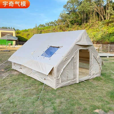 Inflatable tent outdoor camping equipment in stock wholesale large 4~5 people travel holiday free camping tent (Avtomobil dam çadırları) - quicksand-gold-transparent-pvc-skylight-reserved-chimney-mouth-2-3300x200x210cm