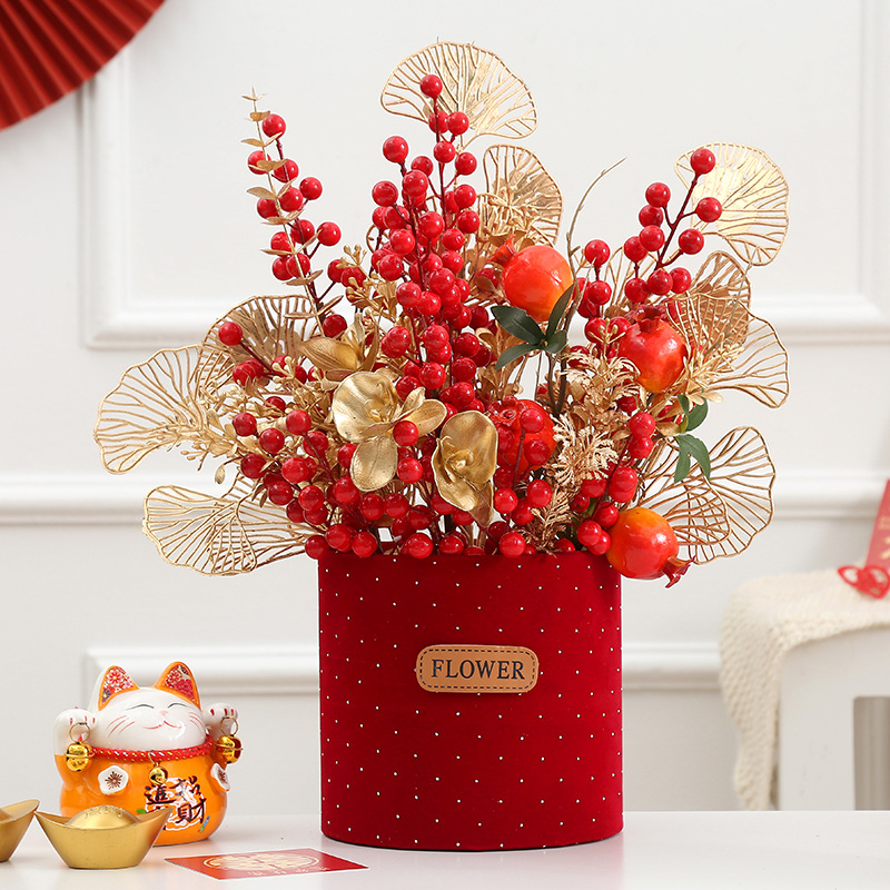 新居乔迁红色喜庆装饰摆件仿真发财果福桶摆件开业婚庆布置用品