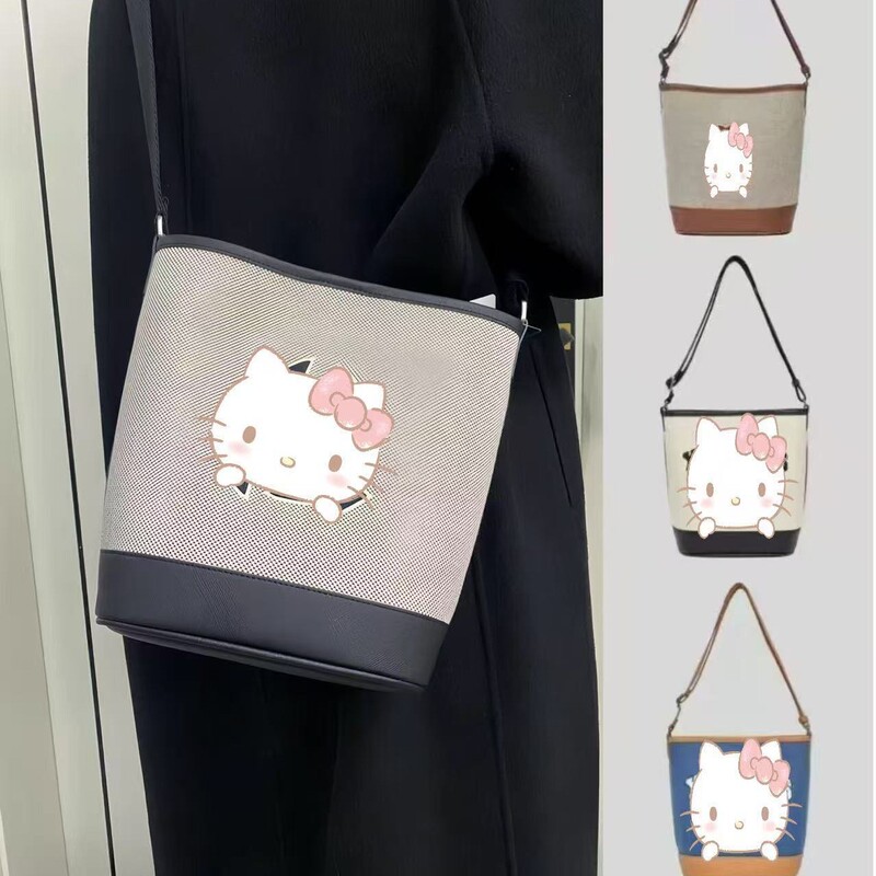 Korean ml canvas bucket bag, new style, classic embroidery, large capacity, lightweight, versatile for commuting, shoulder bag or crossbody bag Korean ml canvas bucket bag, new style, classic embroidery, large capacity, lightweight, versatile for commuting, shoulder bag or crossbody bag