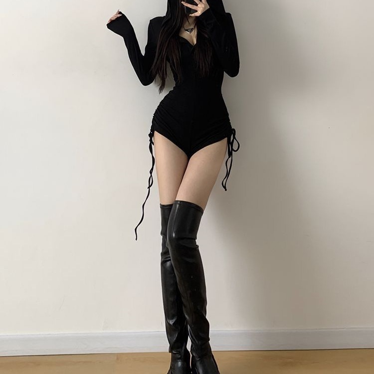 欧美跨境外贸美式辣妹连帽休闲连体裤显瘦外穿紧身高腰长袖连体衣|undefined