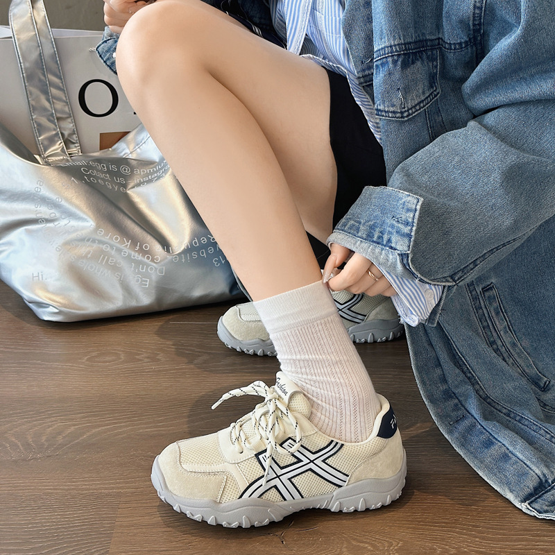 真皮德训鞋女2025秋季新款网面透气运动休闲鞋百搭时尚厚底阿甘鞋|undefined