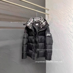 跨境欧洲站潮牌秋冬经典款可拆卸衣袖格纹连帽羽绒服加厚保暖外套