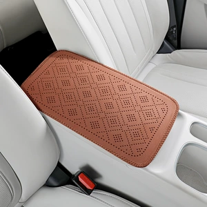 Car armrest box pad with perforated grid pattern, leather armrest box protective cover, car central armrest heightening pad