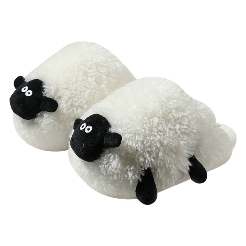 Симпатичные овечьи хлопковые тапочки женские зимние теплые меховые пара S общежитие студенты чистая красная домашняя обувь Moon обувь