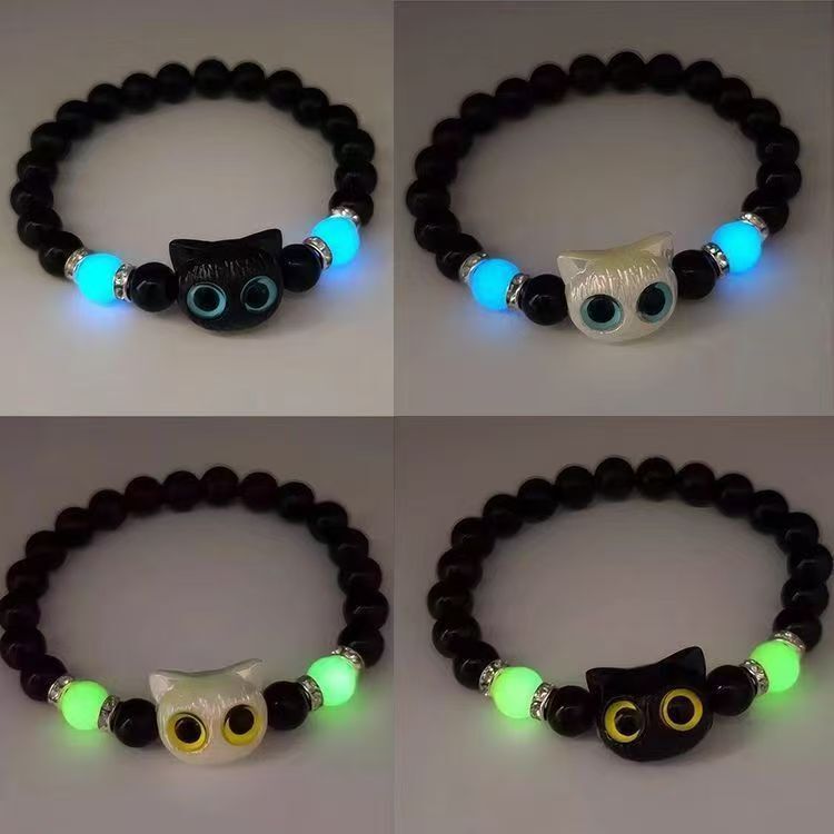 Cute Luminous Kitten Bracelet Four-Piece Set for Besties and Couples Niche Cute Chinese Style Kitten Bracelet Hot Style
