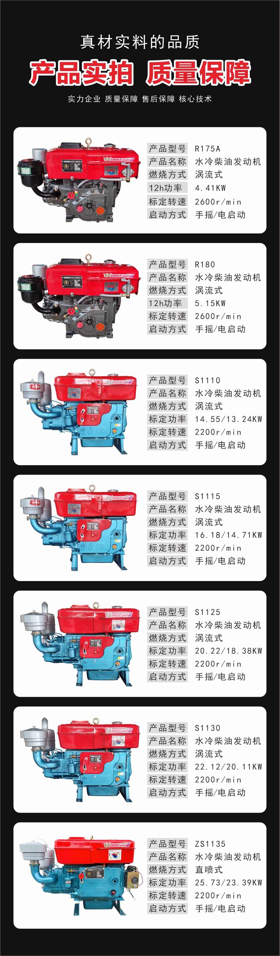 Model S195-Zs1130 Diesel Engine Four-Stroke Tractor Vehicle Machinery Internal Combustion Electric Start