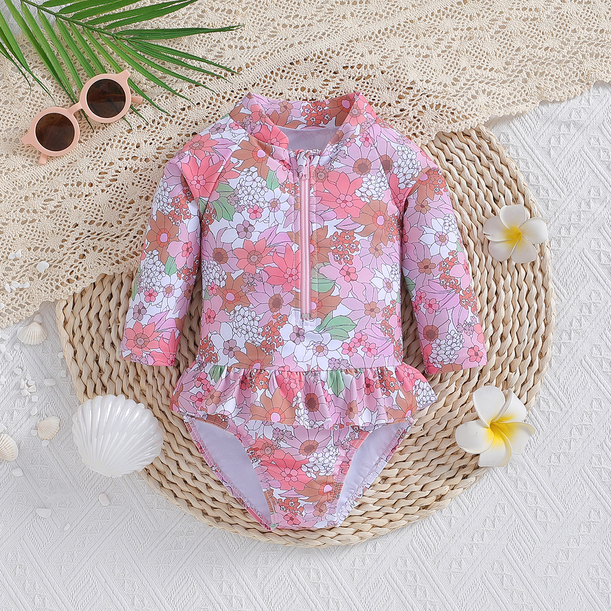 SAMGAMIBABY children's swimwear new girls long sleeved printed one piece swimsuit_voghion.com