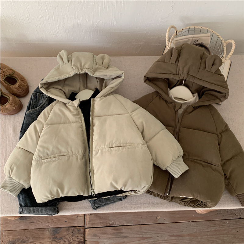 宝宝冬季棉服2025新款儿童韩版纯色可爱立体耳朵棉袄男童洋气外套