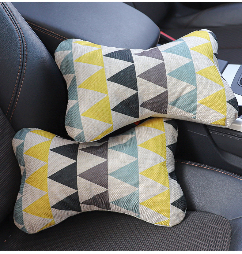 Car headrest car head and neck pillow four seasons universal cotton and linen neck pillow car headrest decoration supplies