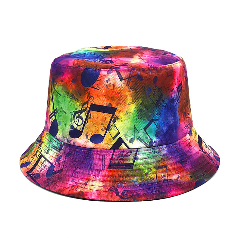 Unisex Gender Unisex Retro Streetwear Color Block Notes Printing Wide Eaves Bucket Hat