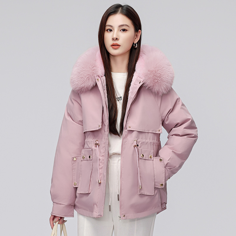 Comercio exterior corto para mujeres en invierno 2025 nuevo estilo coreano plumón chaqueta de algodón gruesa y chaqueta caliente de lana grande