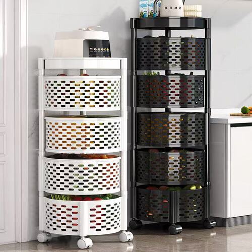 Kitchen vegetable storage rack, multi-layer floor-to-floor rotating vegetable basket installation, household fruit multifunctional snack storage rack