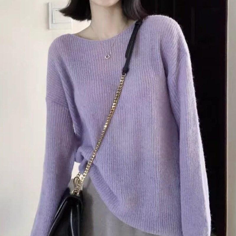 2026 Spring and Autumn Taro Light Purple Sweater, Thin Loose Lazy Style, Beautiful Knitted Pullover with a High-End Feel 2026 Spring and Autumn Taro Light Purple Sweater, Thin Loose Lazy Style, Beautiful Knitted Pullover with a High-End Feel