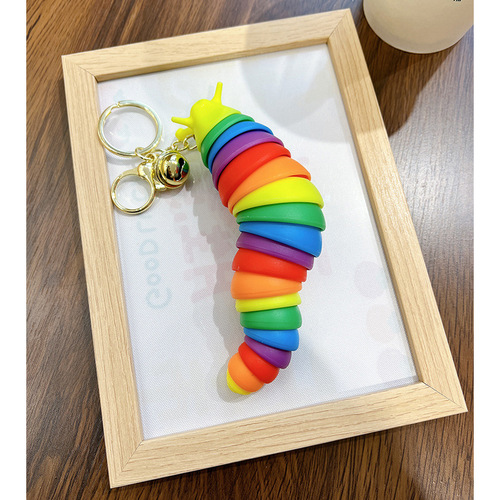 TikTok car color pendant fingertip snail slug bag toy decompression caterpillar keychain for women