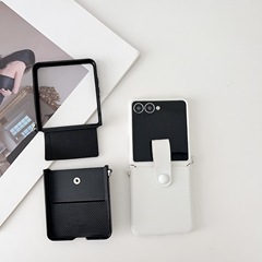 适用三星Flip7折叠屏手机壳ZFlip6侧挂黑白素皮手带皮纹防摔保护