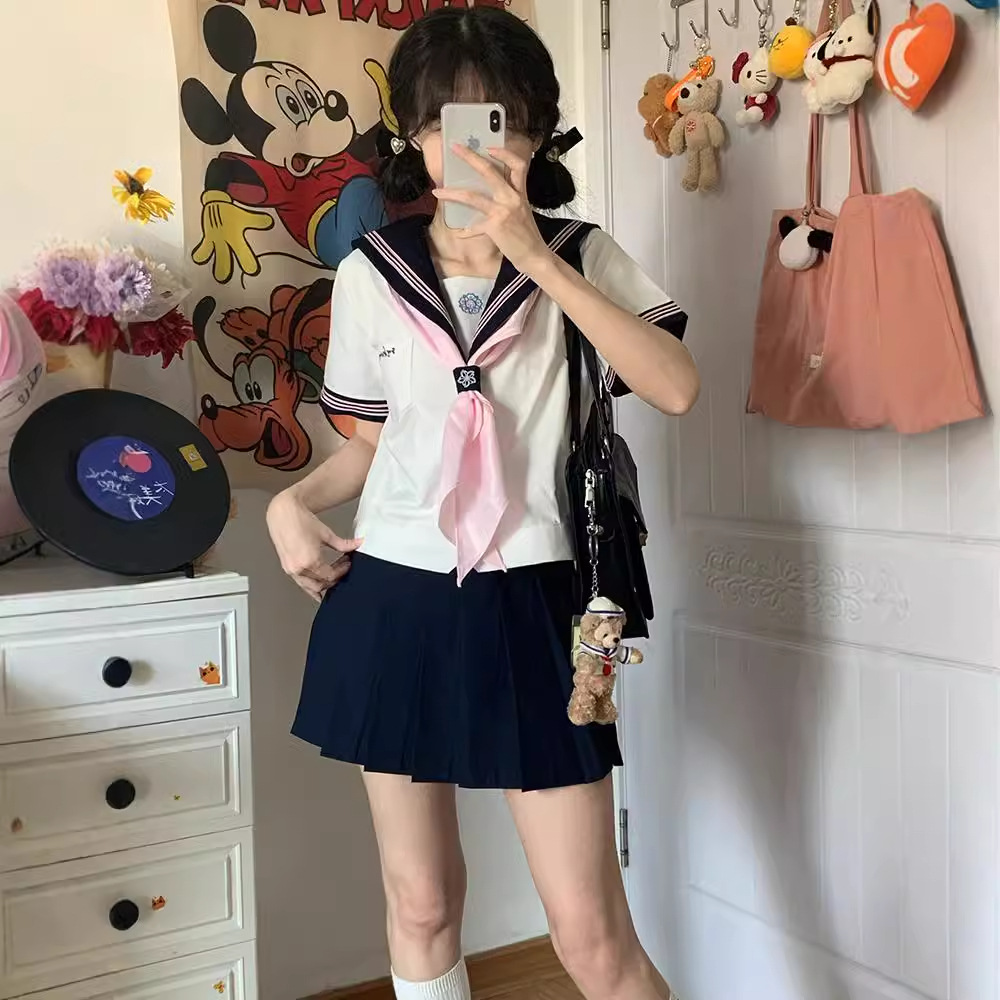 Jk Uniform Original Genuine Sailor Suit Japanese Style Preppy Style Suit Short-Sleeved Spring and Summer Student School Supply Suit for Women