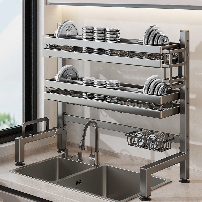 Gun gray kitchen sink rack countertop dish storage rack multi-functional dishwashing rack sink dish draining rack