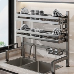 Gun gray kitchen sink rack countertop dish storage rack multi-functional dishwashing rack sink dish draining rack