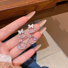 森系甜美气质锆石星星花朵耳钉女轻奢小众高级感韩系蝴蝶珍珠耳环