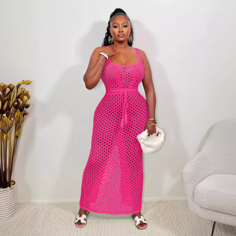 Amazon Hot Sale 2024 Summer Women's New Tether Mesh Vest Top Hip Knitted Beach Long Dress