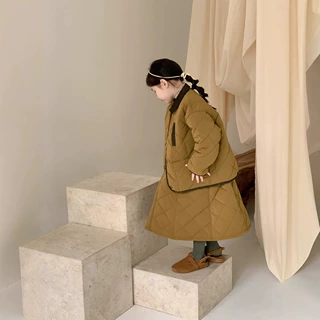 童套装2026冬款女童韩版加厚棉衣半裙两件套儿童纯色夹棉包边套装