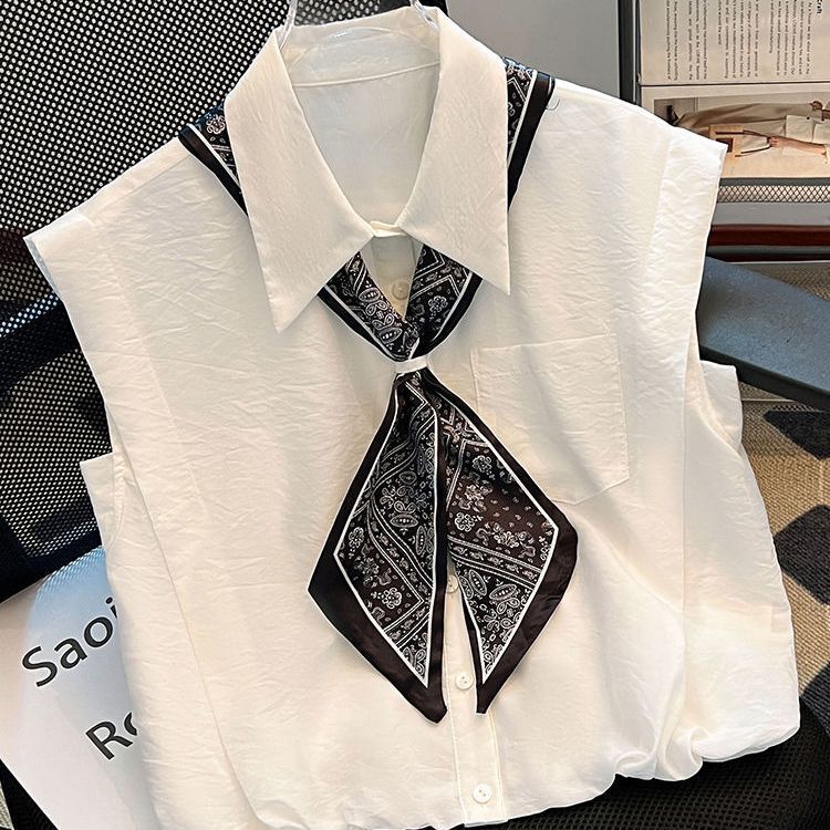 Polo Collar Sleeveless Shirt Women's Summer 2025 New Silk Scarf Tie French Unique Small Top Super Nice Shirt