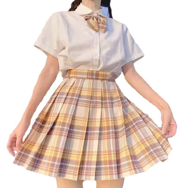 일본 JK 유니폼 주름 치마 대학 스타일 짧은 소매 셔츠 기본 재고 공장 스트레이트 헤어