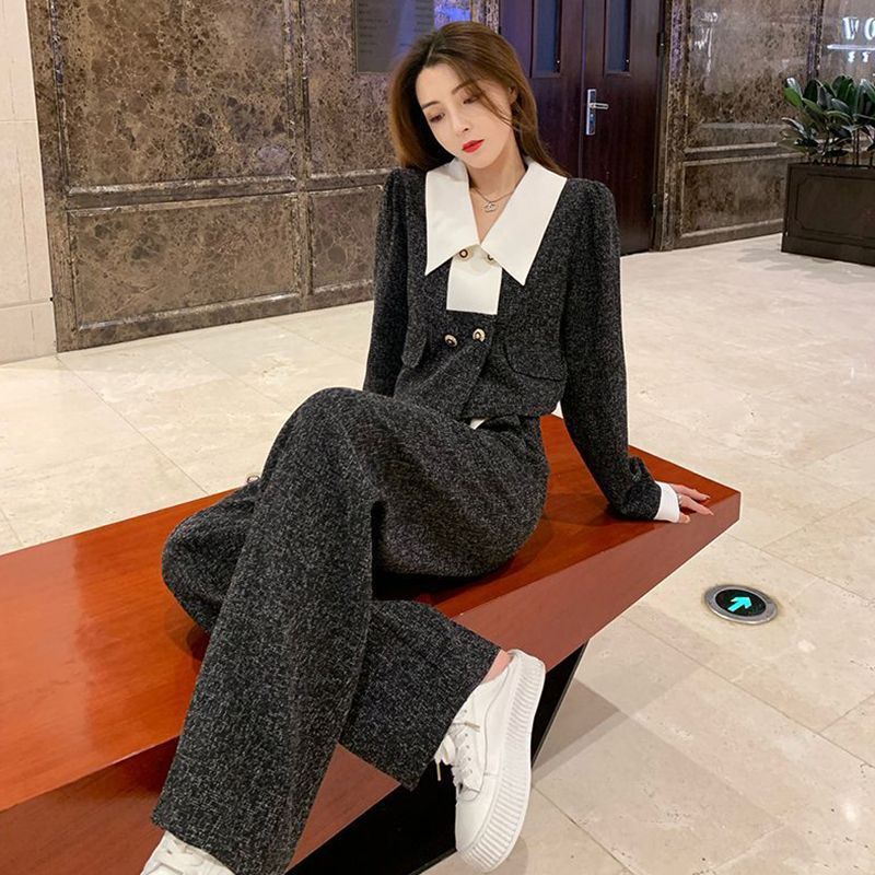 时尚小香风两件套装女装秋季薄款年新款薄款名媛气质阔腿裤子|undefined