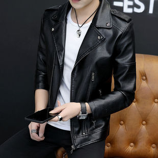 Men's Leather Jacket with a Turn-Down Collar for Autumn and Winter, New Casual Fleece-Lined Leather Coat, Stylish Retro Leather Outerwear, Trendy Replica