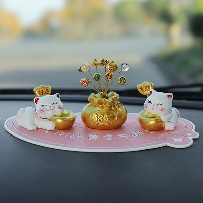 Cat Center Console Decoration Ingot | Car ornaments - good-luck-fortune-ping-an-joy-powder-pad
