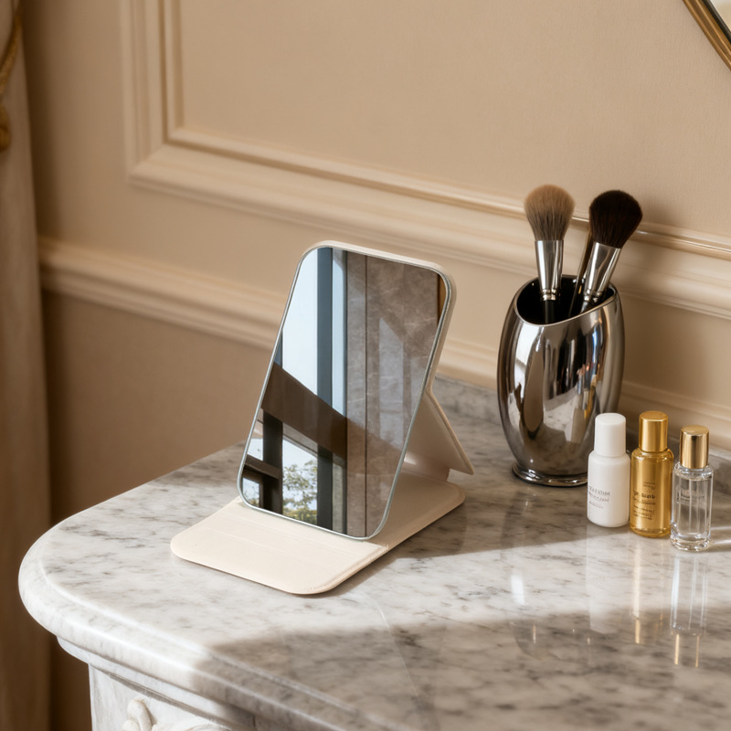 Espejo plegable pequeño espejo de cuero PU dormitorio estudiantil de belleza de escritorio portátil hogar dormitorio de escritorio espejo de maquillaje