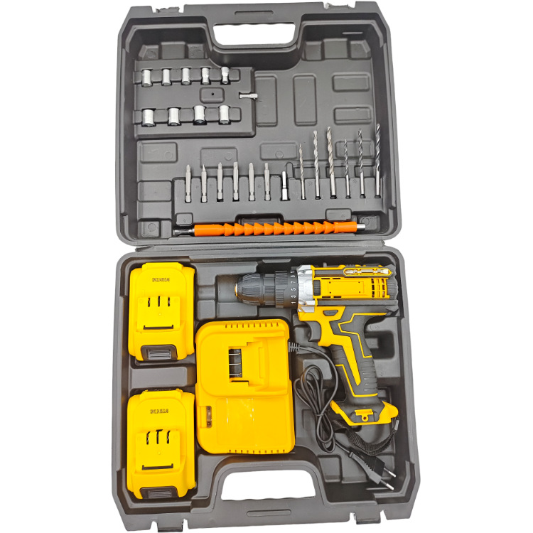 Fábrica de suministro directo de 21v conjunto de taladro de litio 24 piezas conjunto de accesorios de abrazadera de hierro completo conjunto de taladro de litio
