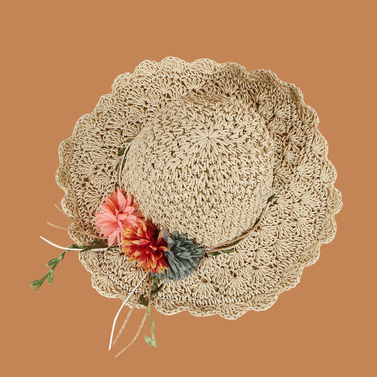 Korean Flower Sunscreen Wide-brimmed Lace Straw Hat display picture 6