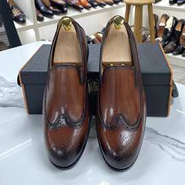 男士高品质简约圆头乐福鞋头层牛皮休闲轻奢跨境男鞋厂家直销