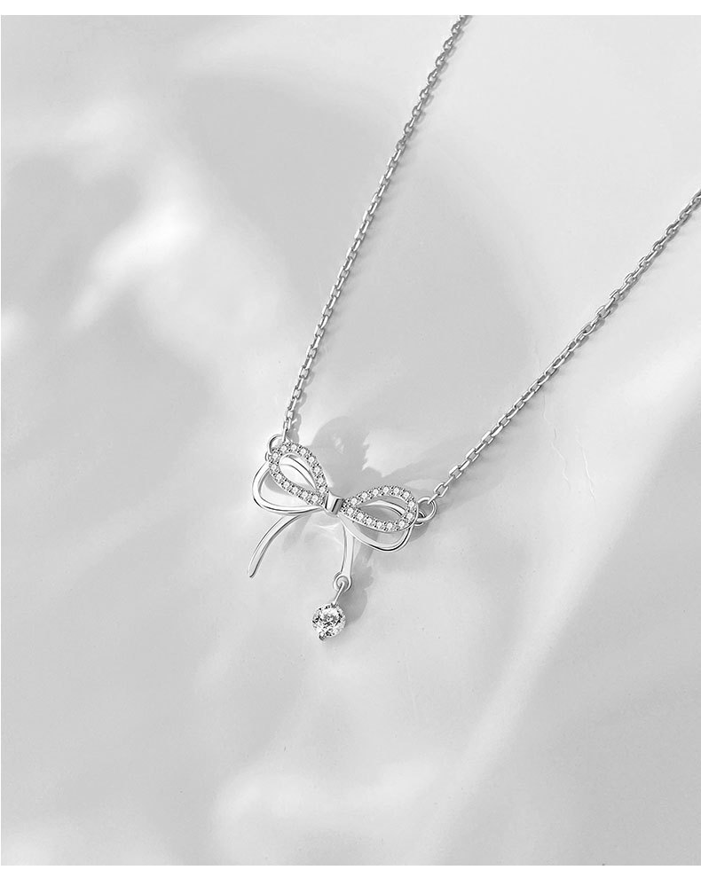 Sterling Silver Elegant Simple Style Bow Knot Plating Pendant Necklace display picture 10