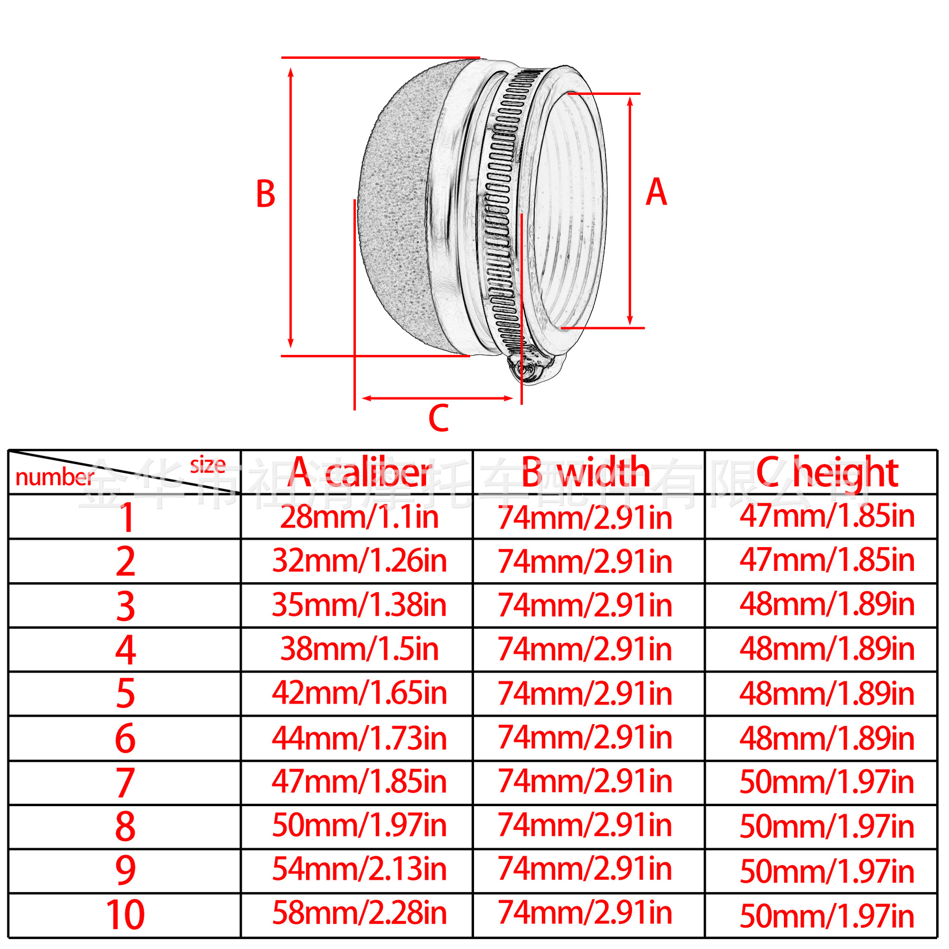 Motorcycle modification accessories straight ball sponge air filter red filter intake pipe 28/58mm size selection