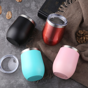 Eggshell Cup cross-border direct supply 304 stainless steel double-layer 12oz plastic-sprayed egg cup insulated coffee red wine glass wholesale